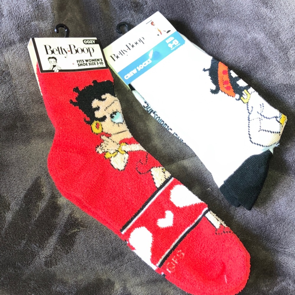 Betty Boop Red and White Crew Socks and Fuzzy Socks Set‎ Novelty Classic Retro